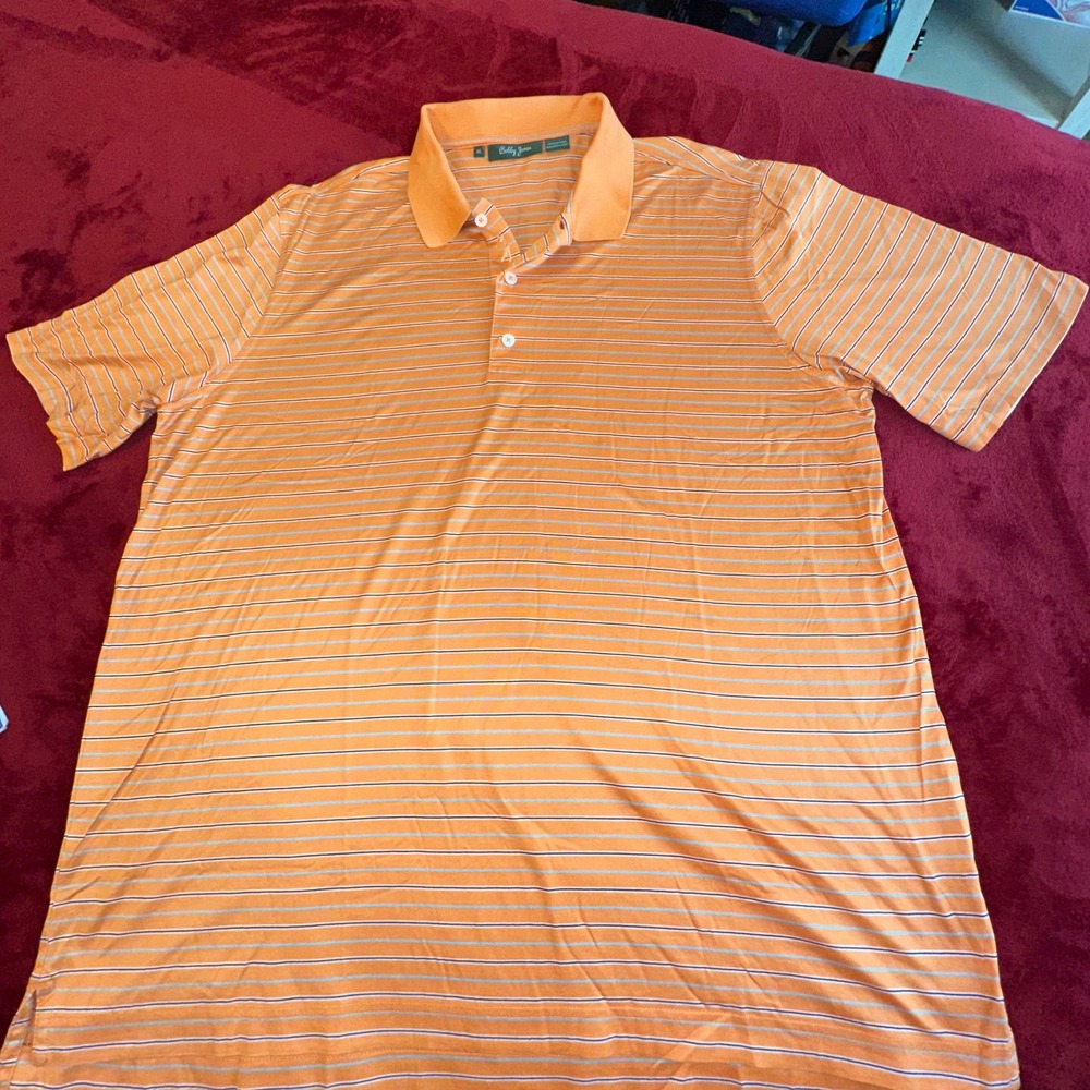 Bobby Jones‎ Mens XL Orange Striped Short Sleeve 100% Cotton Golf Polo Shirt